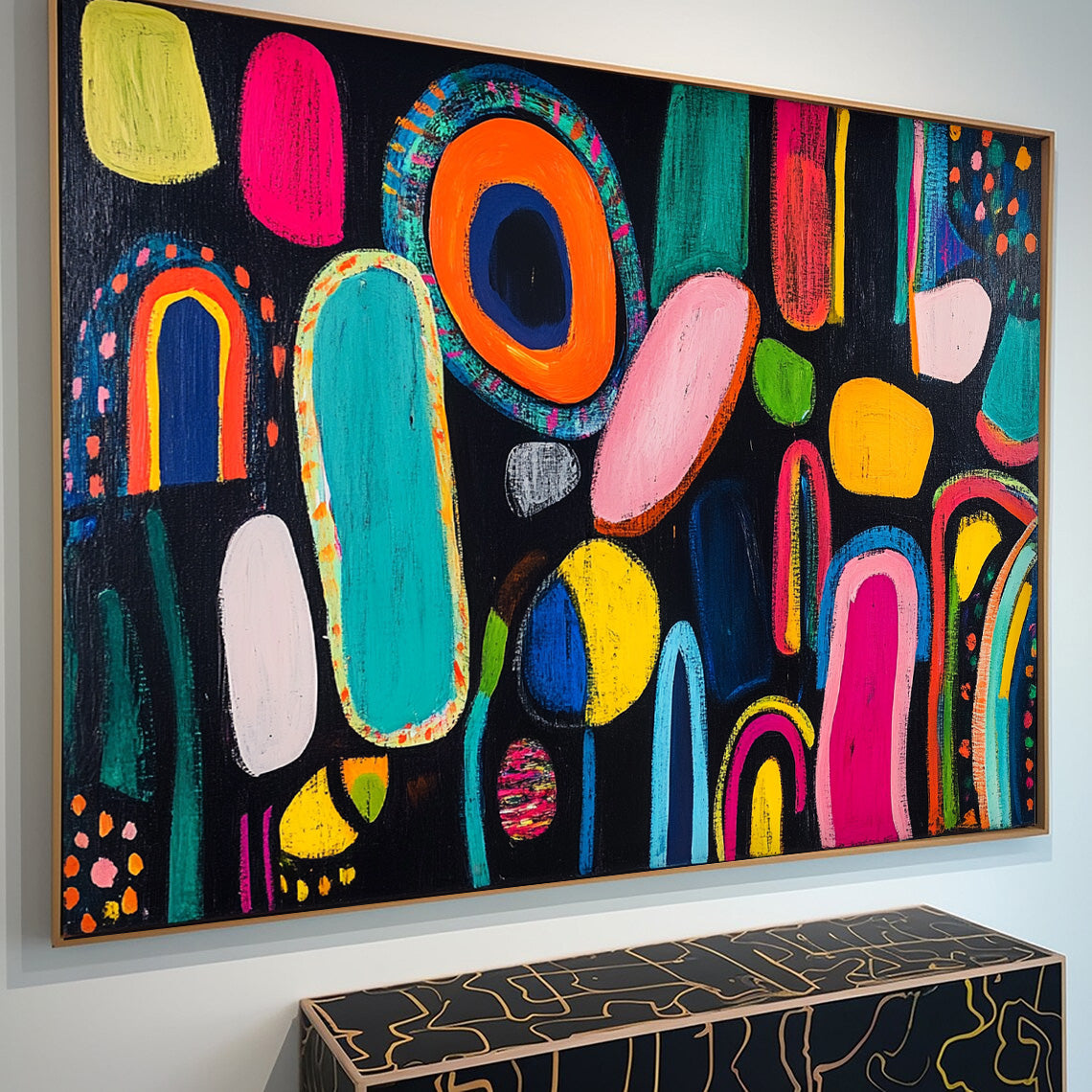 Modern Colorful  Artwork Abstract Graffiti Oil Painting Original Irregular Geometric Circles Wall Art