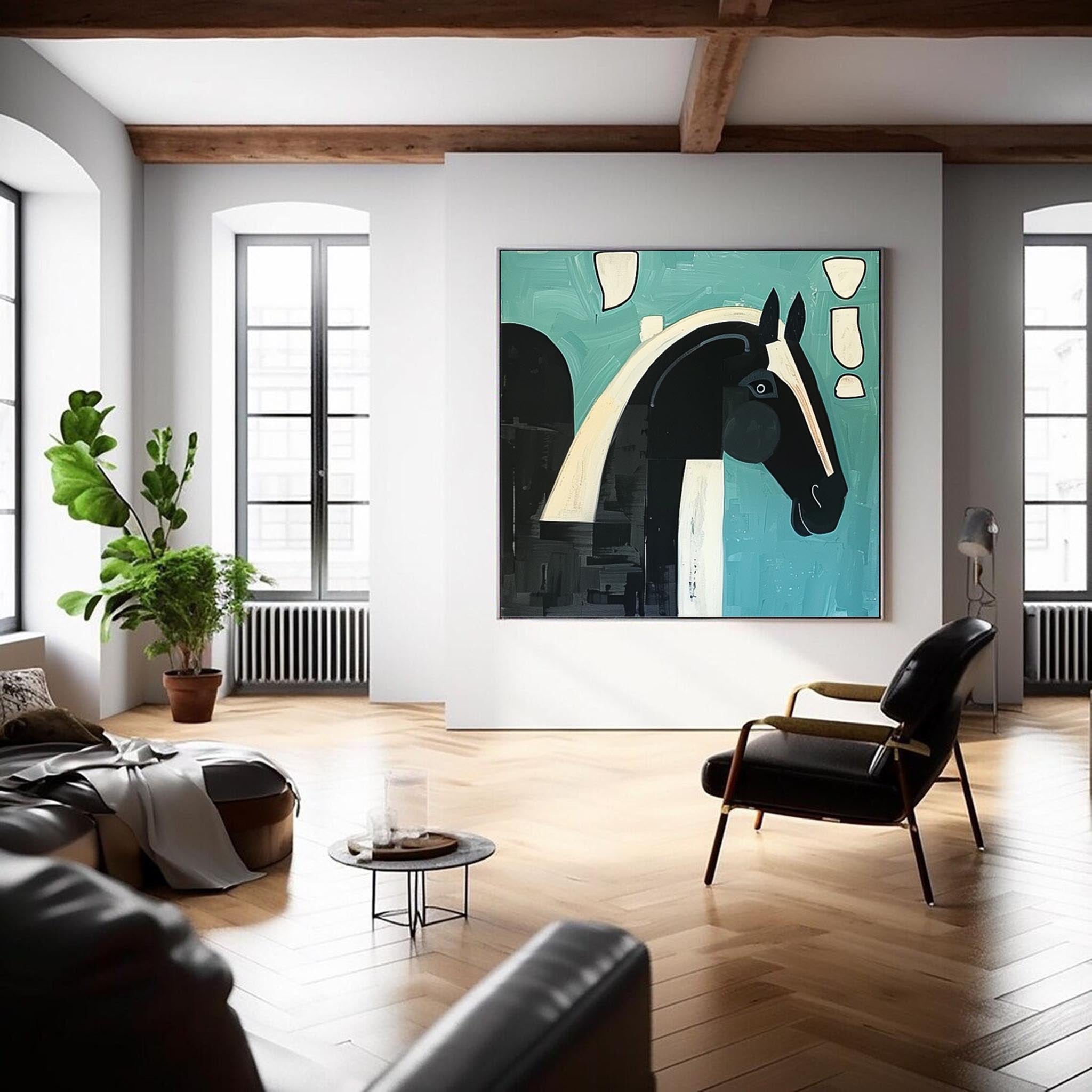 Modern Minimalist Horse Canvas Oil Painting Original Impressionist Horse Wall Art Large Animal Artwork Home Decor