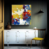 Yellow And Blue Abstract Oil Painting On Canvas Modern Wall Art Large Original Blue Acrylic Painting For Living Room