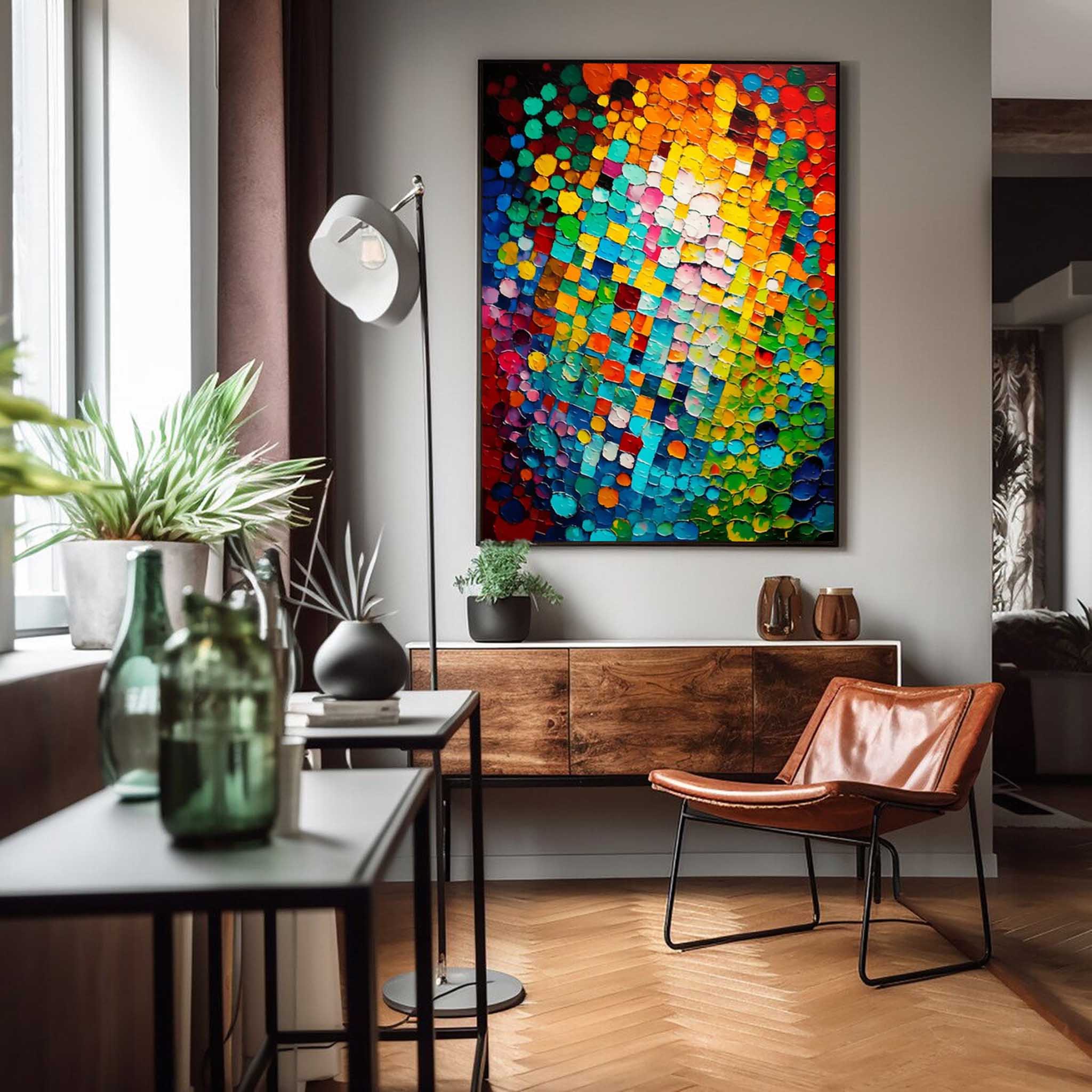 Bright Colorful Abstract Oil Painting on Canvas Modern Texture Wall Art Large Colorful Original Knife Painting Home Decor