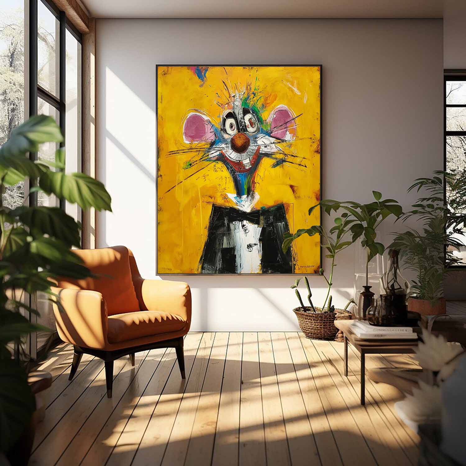 Impression Graffiti Animal Oil PaintingCute Mouse Abstract Wall Art Large Acrylic Painting Home Decor
