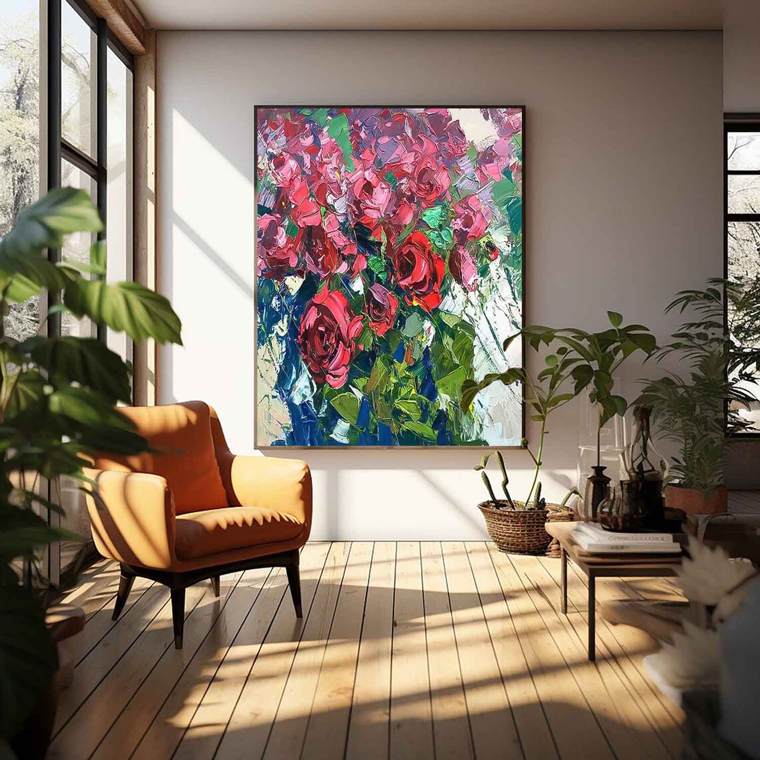 Abstract Red Roses Acrylic Painting On Canvas Contemporary 3D Flower Wall Art Home Decor Free Shipping