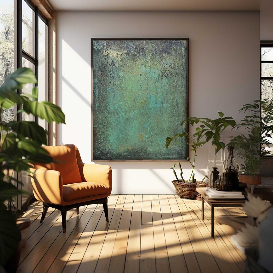 Green Abstract Oil Painting On Canvas Modern Texture Wall Art Large Original Painting For Living Room