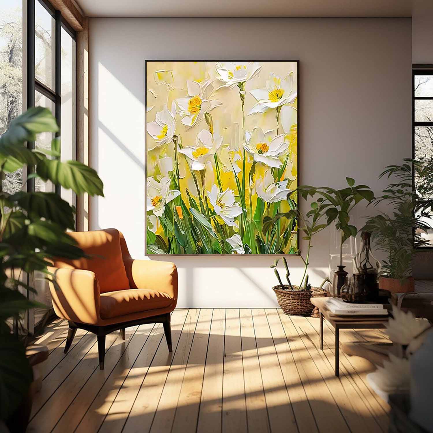 Large Original Texture Contemporary Flowers Artwork Abstract Bright Yellow Flower Oil Painting On Canvas