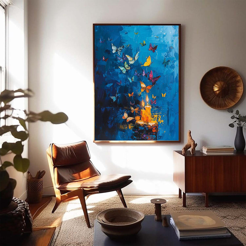 Original Artwork Abstract Still Life Painting Butterfly By Candlelight Acrylic Painting On Canvas Home Decor