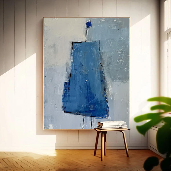 Abstract Aesthetic Canvas Oil Painting Large Vintage Blue Skirt Wall Art Original Minimalist Artwork