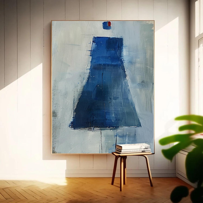 Original Minimalist Artwork Abstract Aesthetic Canvas Oil Painting Large Vintage Blue Skirt Wall Art