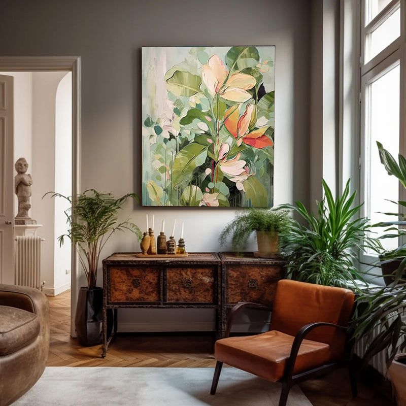 Large Modern Floral painting Impressionist Flower Paintings Beautiful Green Flower Painting For Living Room