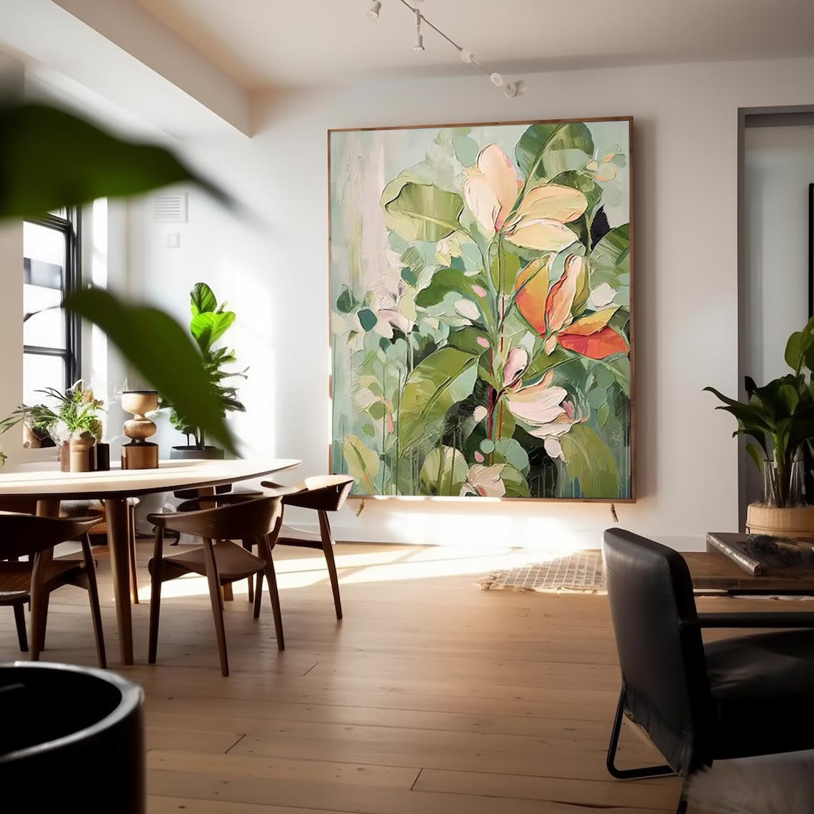 Large Modern Floral painting Impressionist Flower Paintings Beautiful Green Flower Painting For Living Room