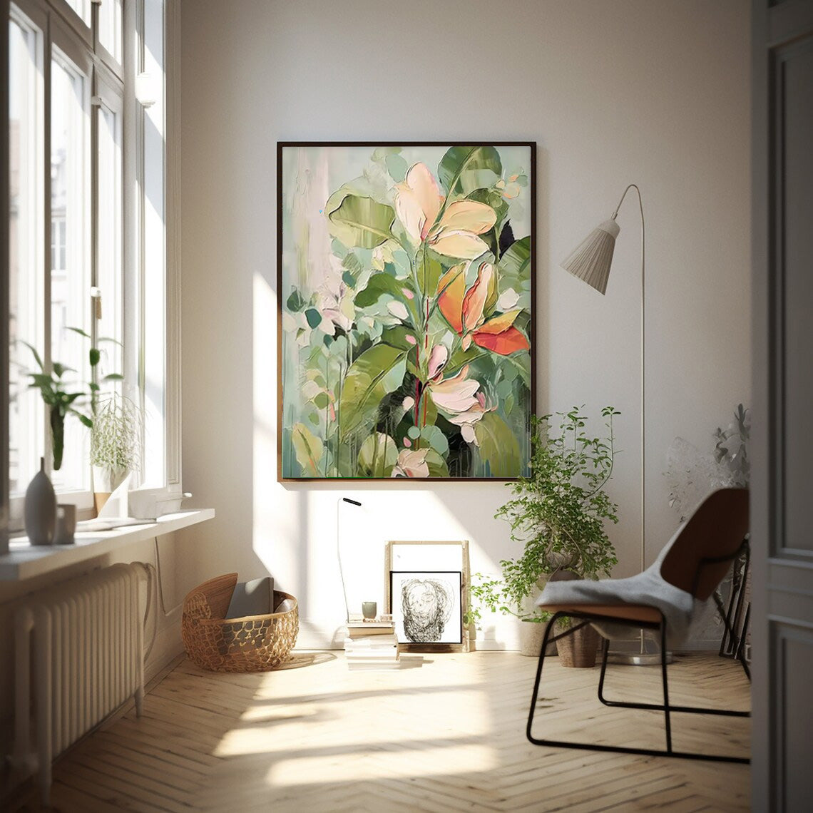 Large Modern Floral painting Impressionist Flower Paintings Beautiful Green Flower Painting For Living Room