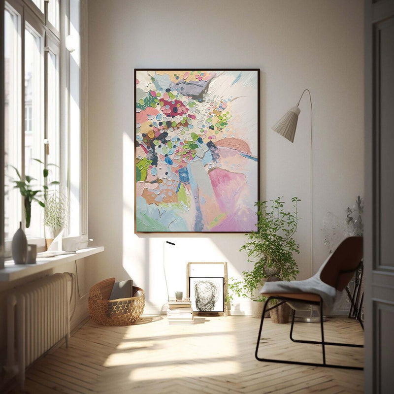Abstract Colorful Flower Texture Oil Painting on Canvas Large Minimalist Blossom Floral Acrylic Painting Wall Art Home Decor