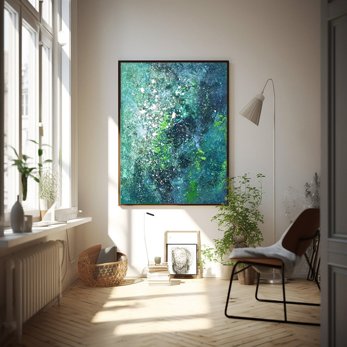 Bright Green Abstract Oil Painting On Canvas Modern Texture Wall Art Large Original Painting For Living Room