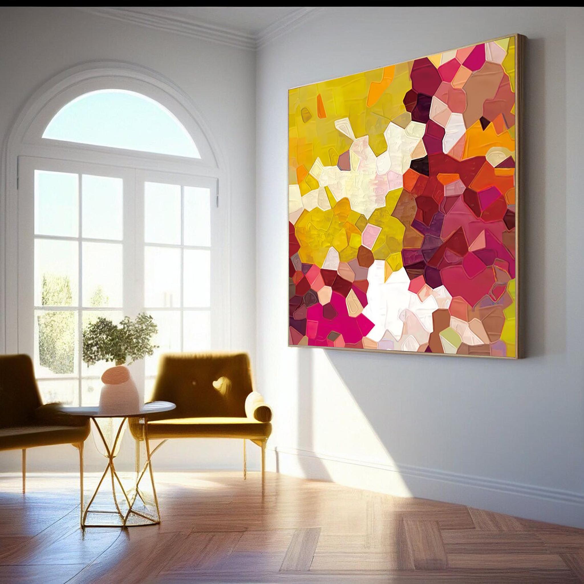 Yellow And Red Abstract Oil Painting On Canvas Modern Wall Art Large Original Blue Acrylic Painting For Living Room