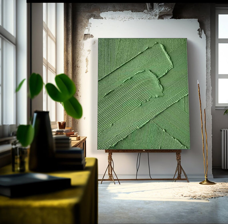 Green Texture Minimalist Oil Painting On Canvas Large Abstract acrylic painting Original Wall Art For Living Room