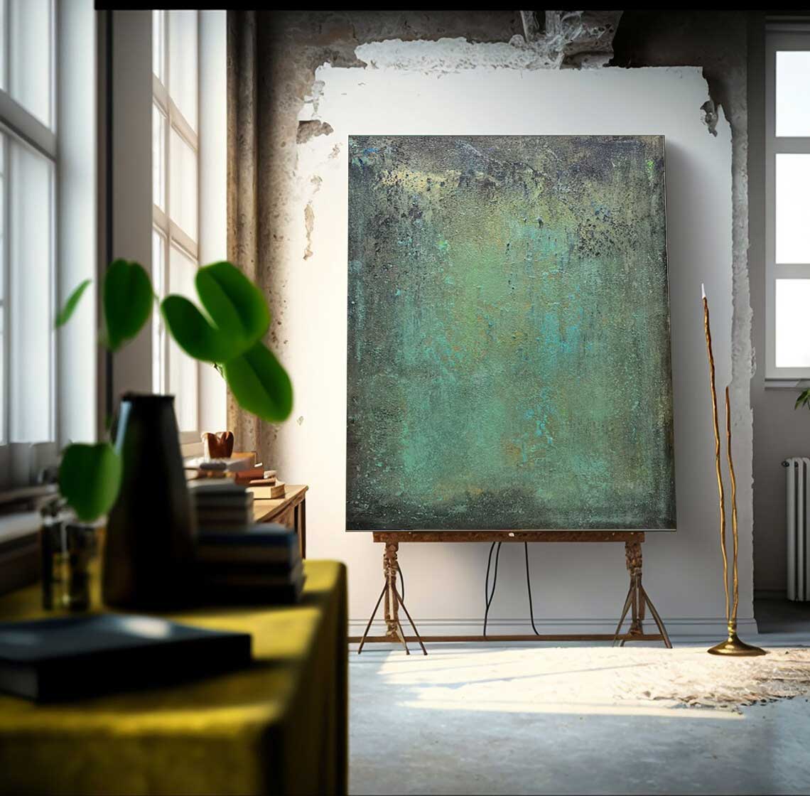 Green Abstract Oil Painting On Canvas Modern Texture Wall Art Large Original Painting For Living Room