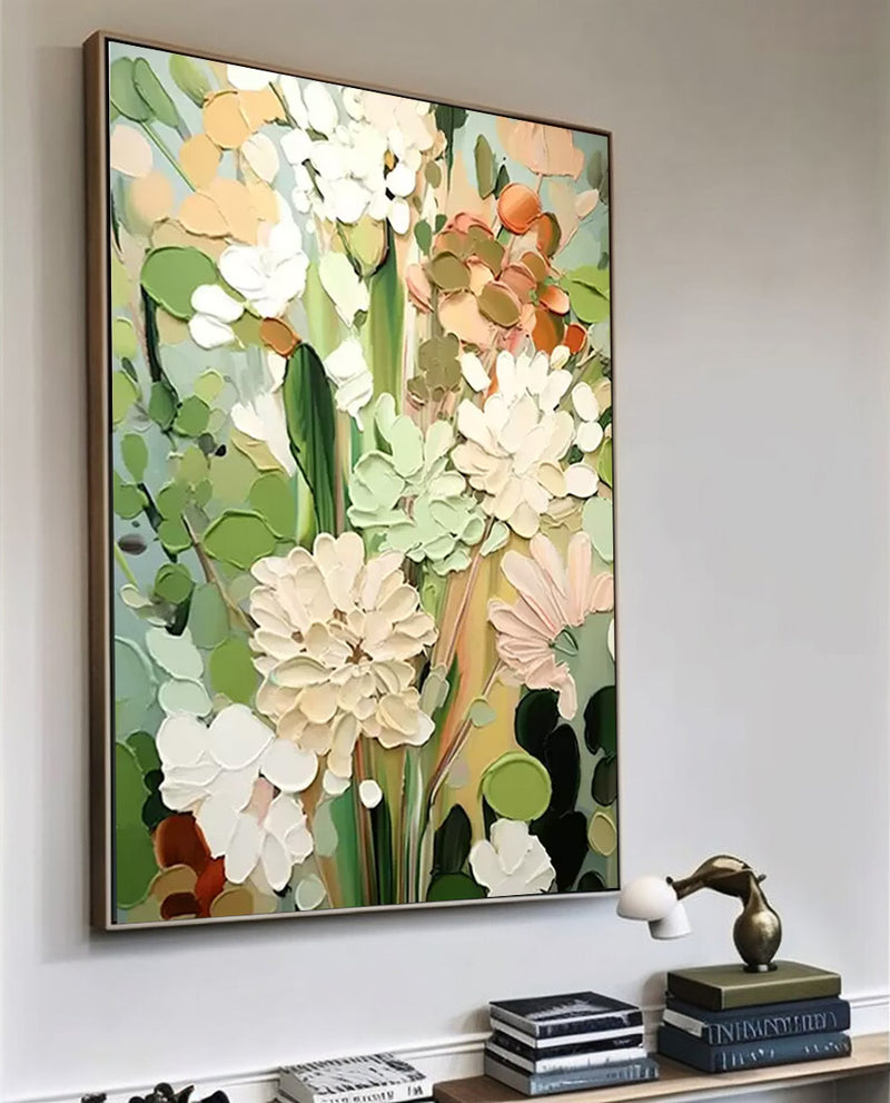 Bright Green Floral Acrylic Painting Original Flower Wall Art Large Textured Modern Floral Oil Painting On Canvas Home Decor