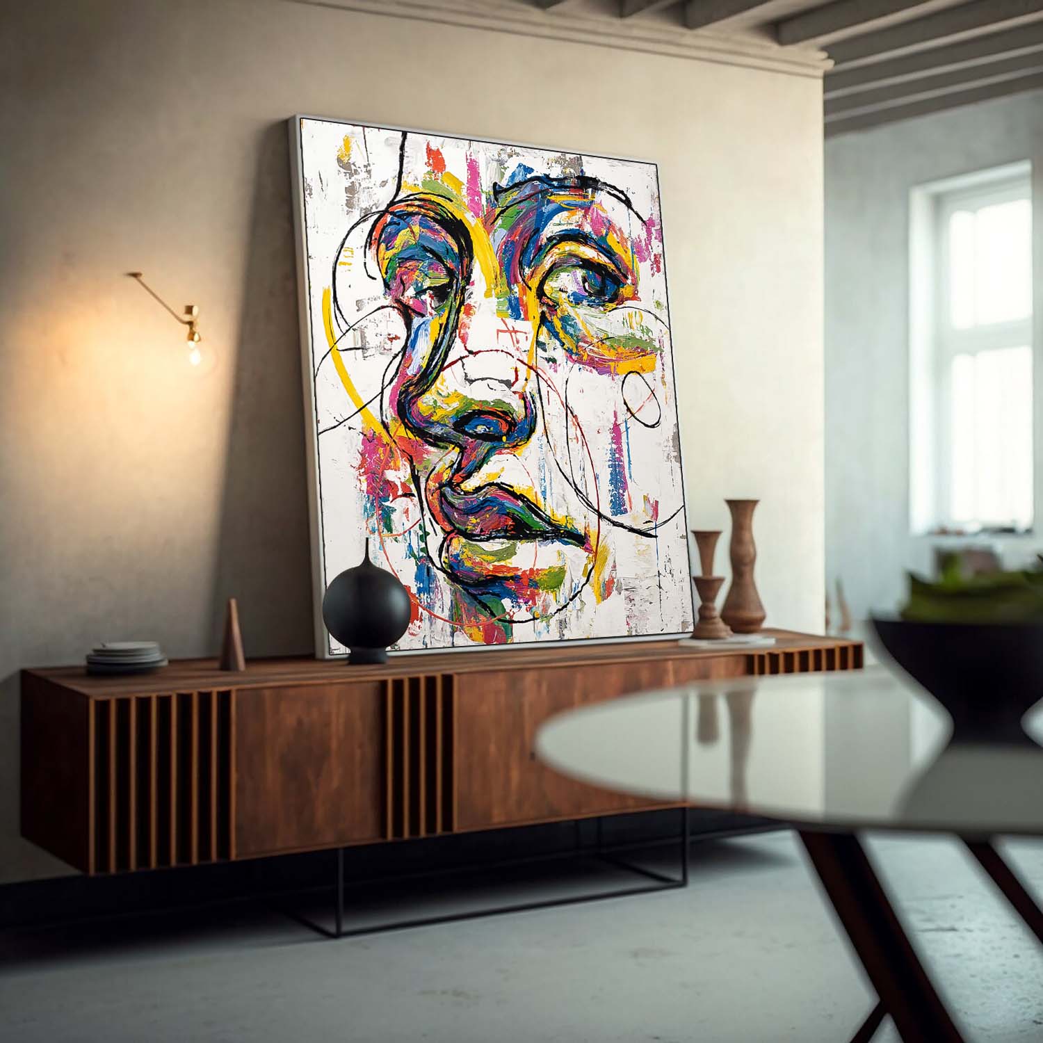 Large People Wall Art Color Abstract Side Face Oil Painting Canvas Original Facial Features Artwork