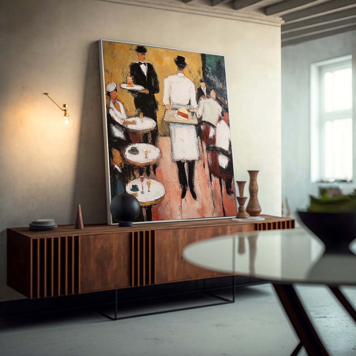 Original Realistic Life Oil Painting Restaurant Environmental Characters Canvas Wall Art Modern Artwork Decor