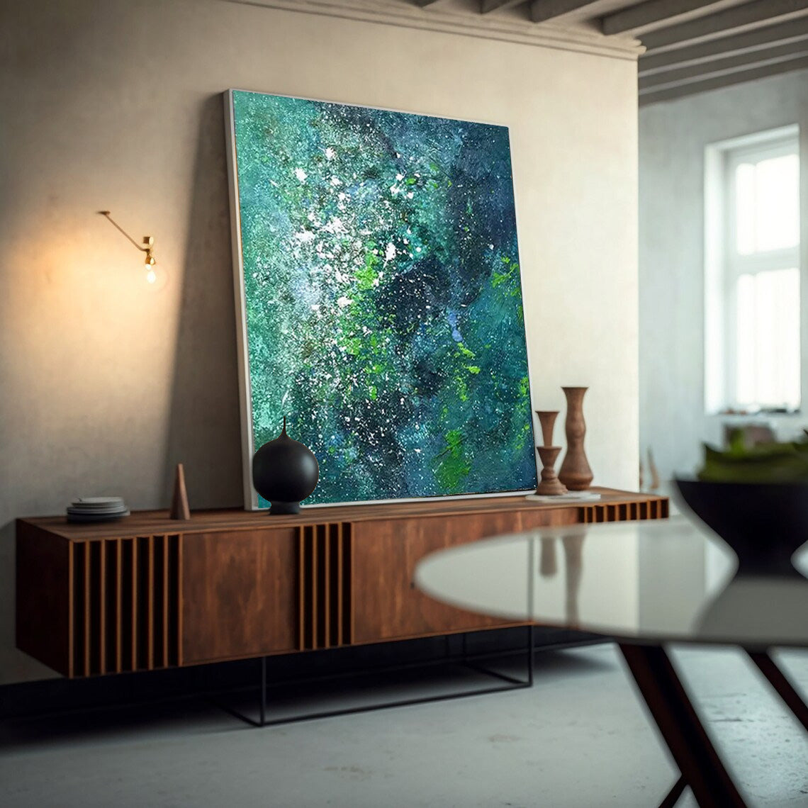 Bright Green Abstract Oil Painting On Canvas Modern Texture Wall Art Large Original Painting For Living Room