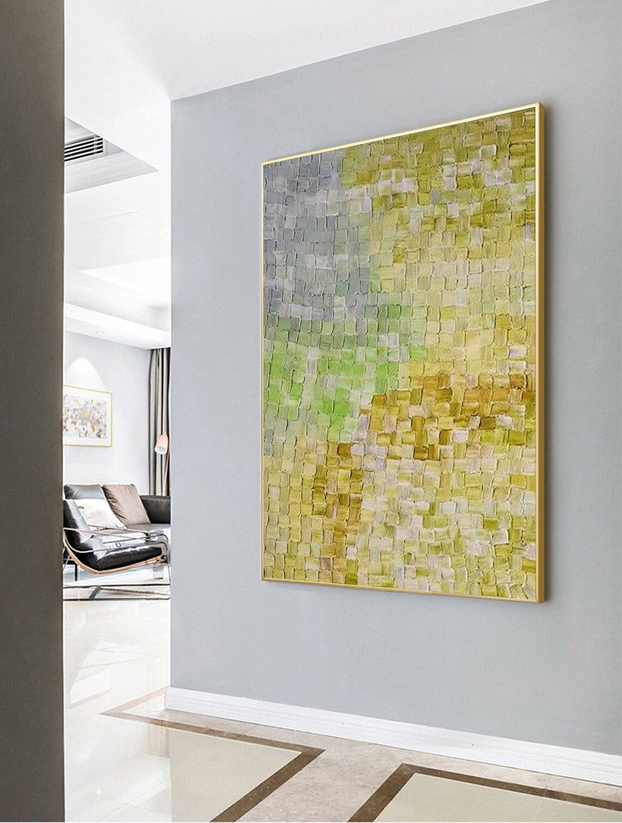 Yellow And Grey Abstract Oil Painting on Canvas Modern Texture Wall Art Large Colorful Original Knife Painting Home Decor