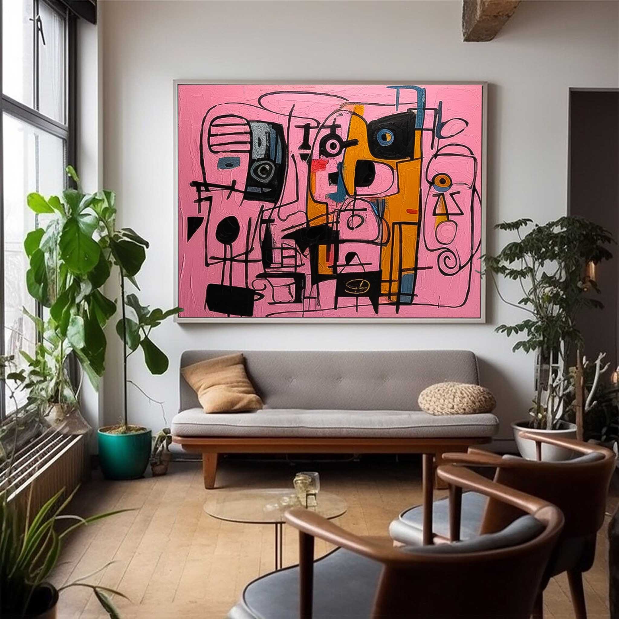 Large interesting Abstract Oil Painting Original Graffiti Wall Art Vibrant Pink Buy Abstract Paintings Online Home Decor