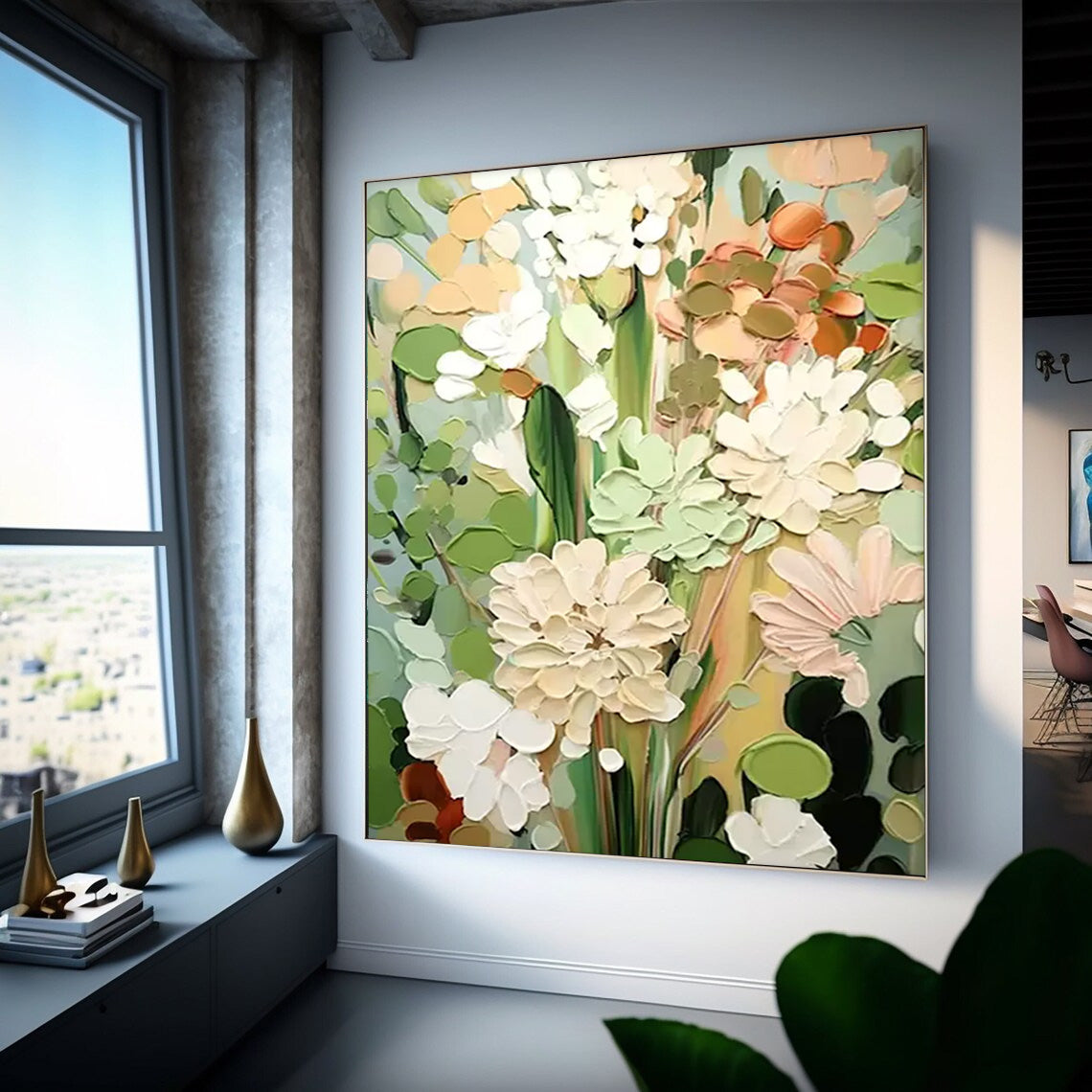 3D Floral Painting Framed Large Flower Wall Art Abstract Flower Acrylic Painting Textured Floral Painting