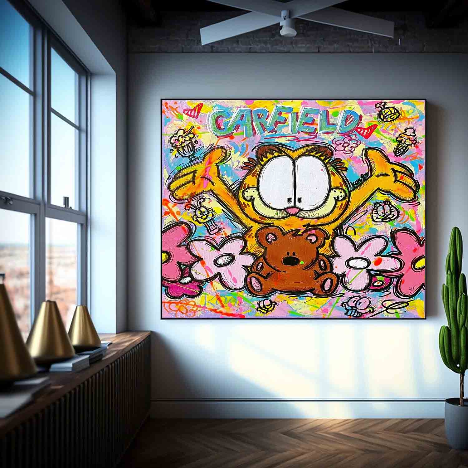 Modern Abstract Animal Oil Painting On Canvas Cute Garfield Painting Wall Art Living Room Decor