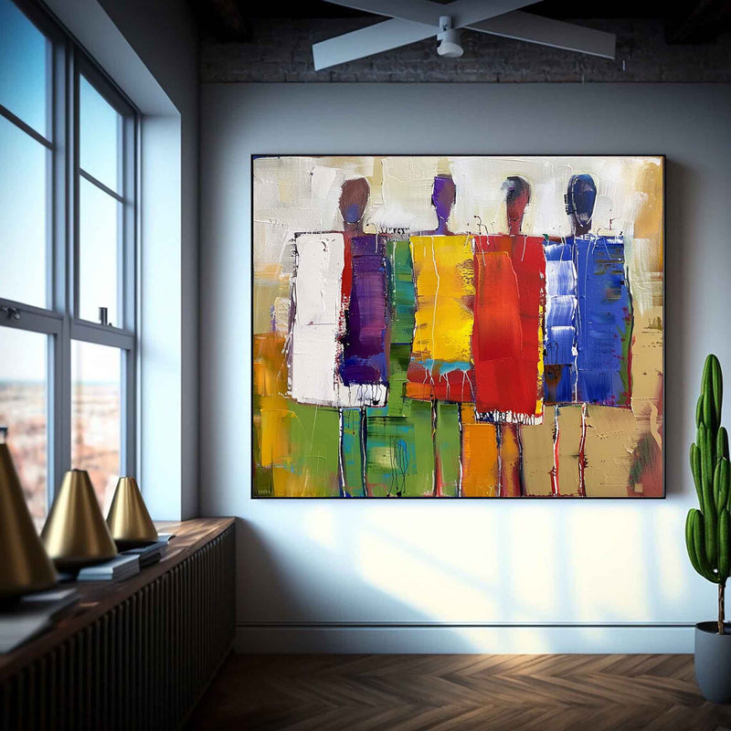 Colorful Abstract Figure Oil Painting Large Silhouette Wall Art Original Artwork For Living Room