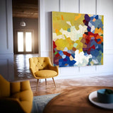 Yellow And Blue Abstract Oil Painting On Canvas Modern Wall Art Large Original Blue Acrylic Painting For Living Room