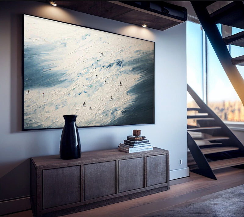 White And Blue Modern Acrylic Painting Large Ski Abstract Oil Painting Original Wall Art Home decoration