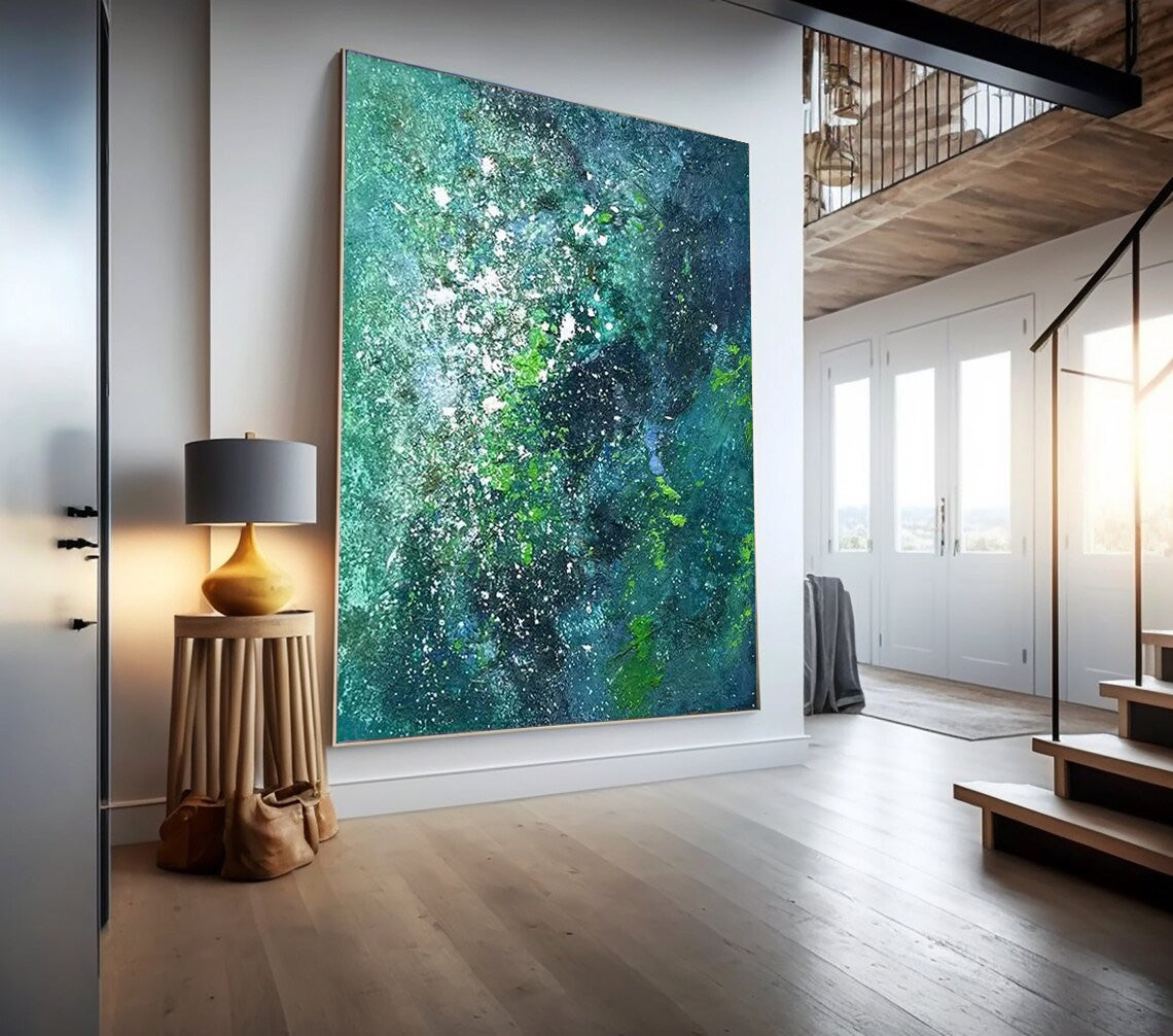 Bright Green Abstract Oil Painting On Canvas Modern Texture Wall Art Large Original Painting For Living Room