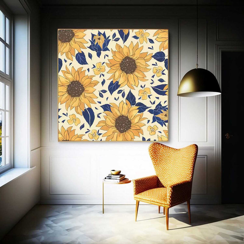 Large Abstract Sunflower Flowers Paintings Square Contemporary Flower Paintings Wall Art Yellow Artwork