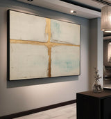 Beige Modern Acrylic Painting Large Abstract Golden Cross Oil Painting Original Wall Art Home Decor