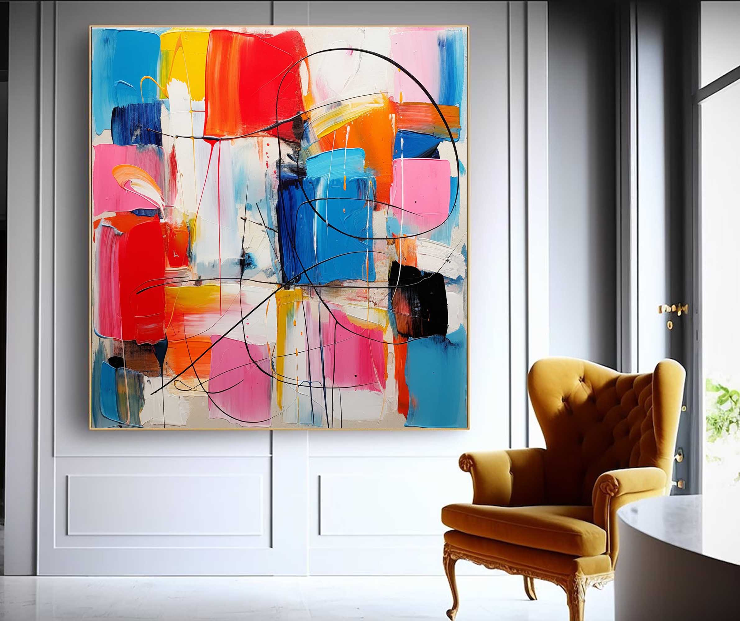 Large Vibrant Colorful Acrylic Painting Original Abstract Oil Painting Modern Wall Art For Living Room