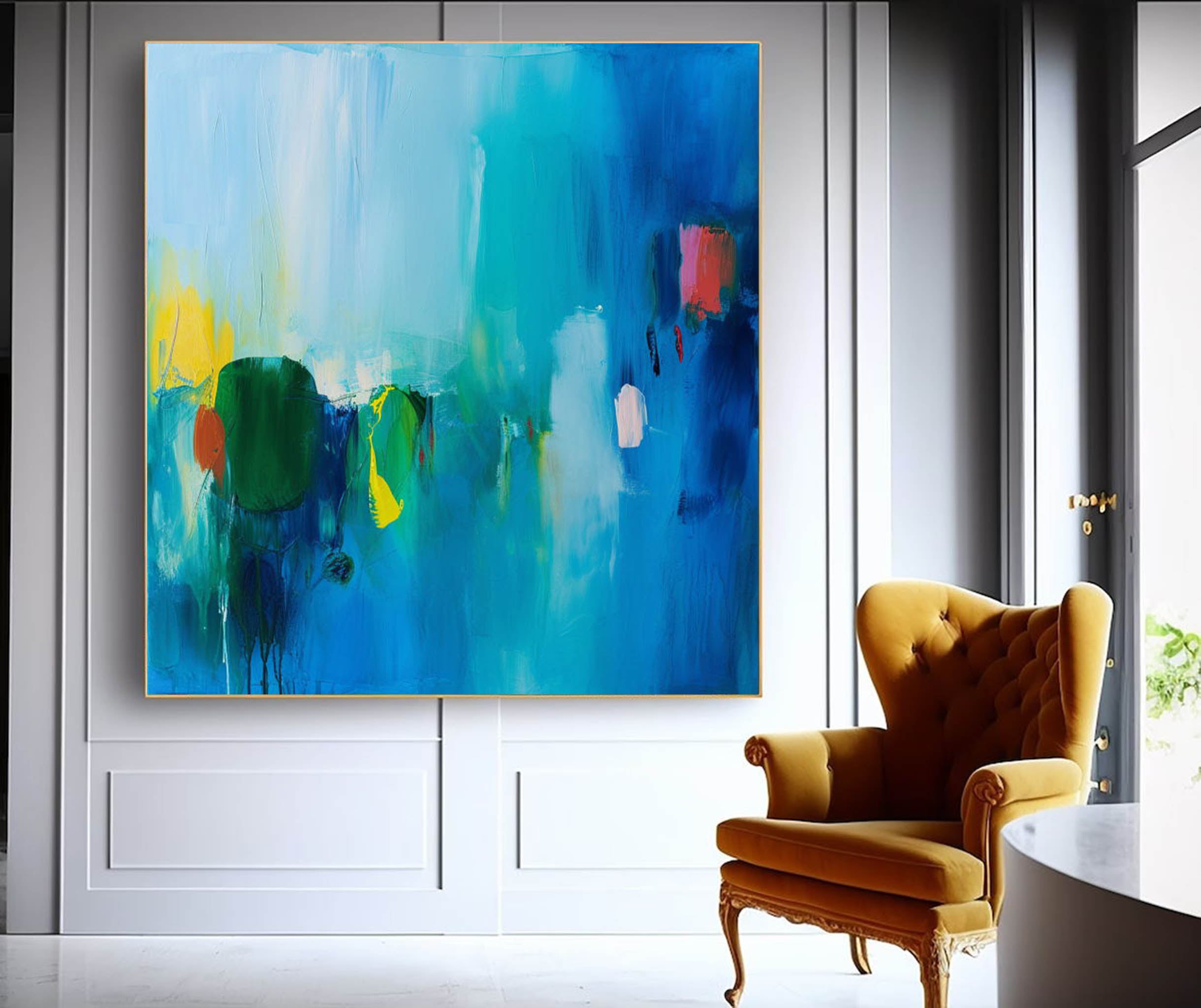 Tiny Canvas Painting Original Wall Art Contemporary New Blue Abstract Painting  Home Decor