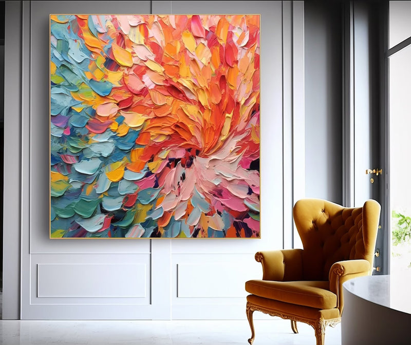 Original Texture Large Colorful Acrylic Painting Canvas Vibrant Colorful Abstract Flowers Oil Painting Modern Wall Art Home Decor