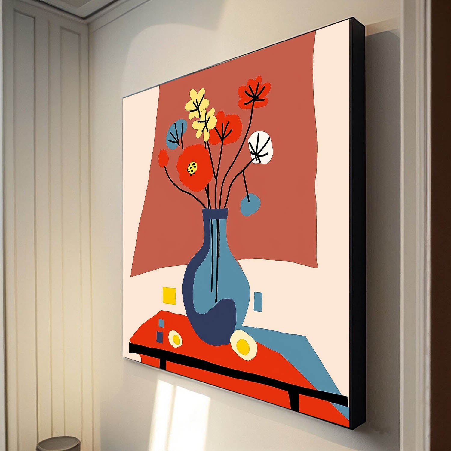 Large Realism Flowers Paintings Square Contemporary Bright Paintings Wall Art Beautiful Vase Artwork