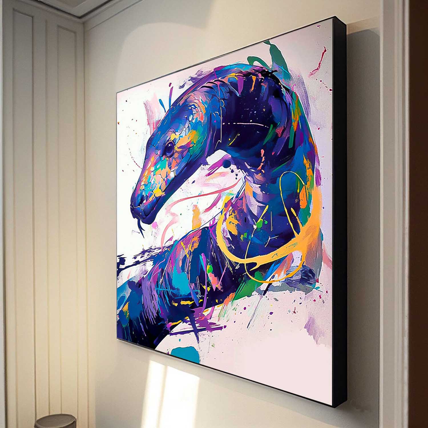 Large Colorful Animal Artwork Square Snake Oil Painting Canvas Original Lovely Serpent Wall Art Home Decor