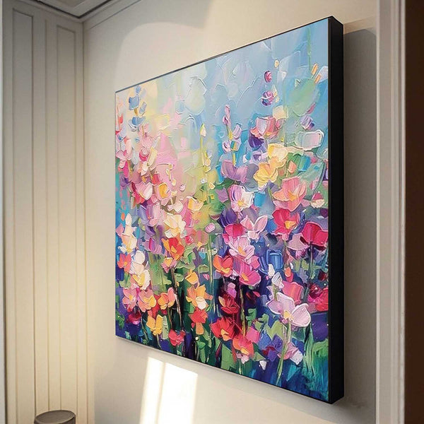 Large Abstract Flowers Paintings Square Contemporary Flower Paintings Wall Art Beautiful Colors Artwork