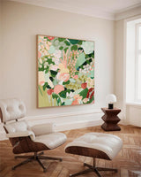 Original Bright Green Flower Wall Art Large Textured Floral Acrylic Painting Modern White Floral Oil Painting On Canvas For Living Room