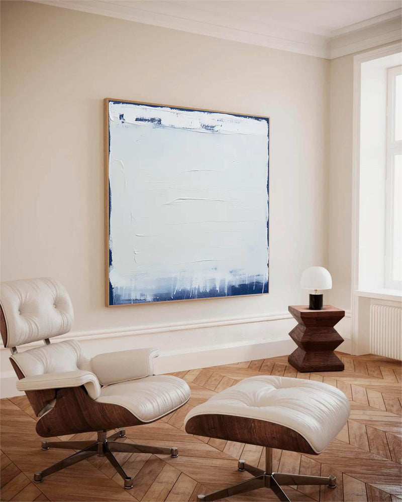 Large White And Blue Minimalist Art Modern Texture Abstract Acrylic Painting On Canvas Original Canvas Wall Art Home Decor