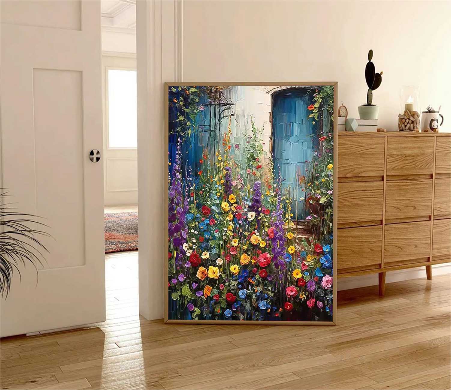 Contemporary Colorful Flower Wall Art Abstract Acrylic Painting On Canvas Large Luxurious Floral Artwork