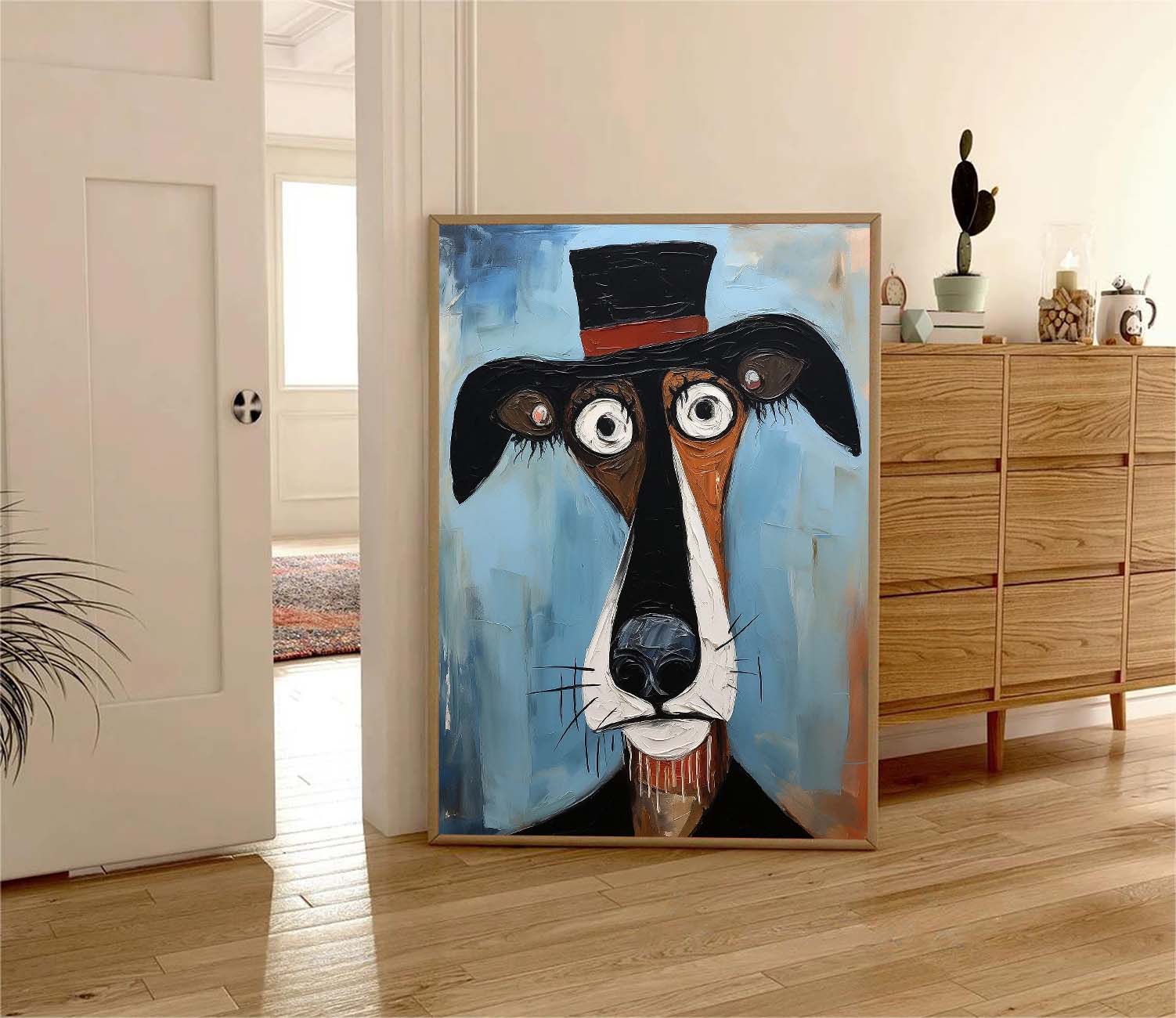 Puppy In A Hat Large Artwork Abstract Cute Dog Acrylic Painting Color Modern Oil Painting Home Decor