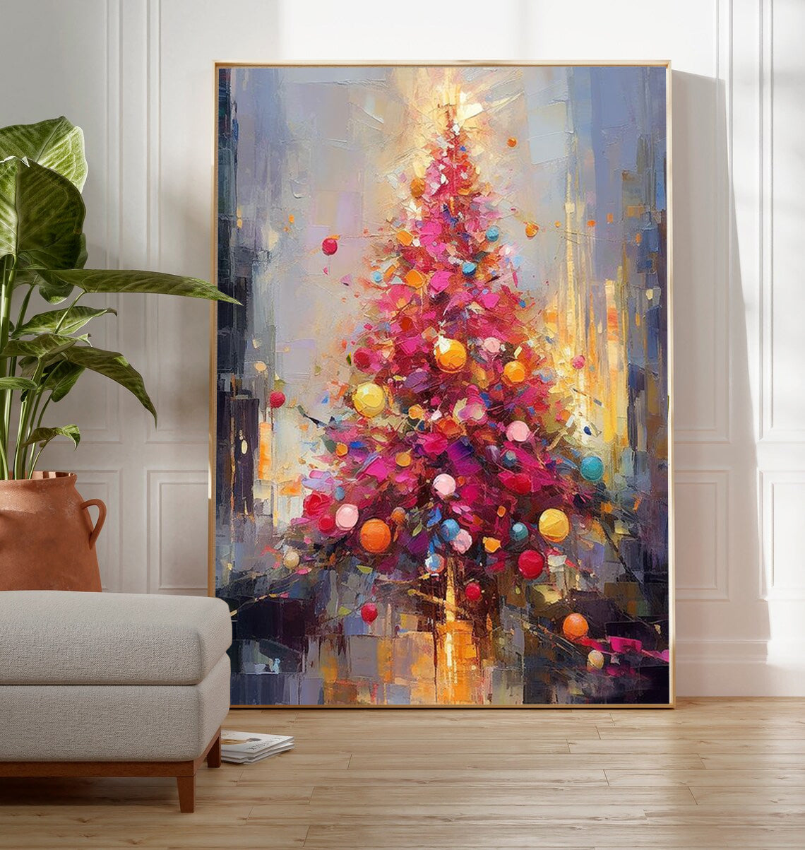 Original Christmas Tree Painting Exquisite Dreamy Acrylic Painting Texture Abstract Christmas Tree Art Home Decor