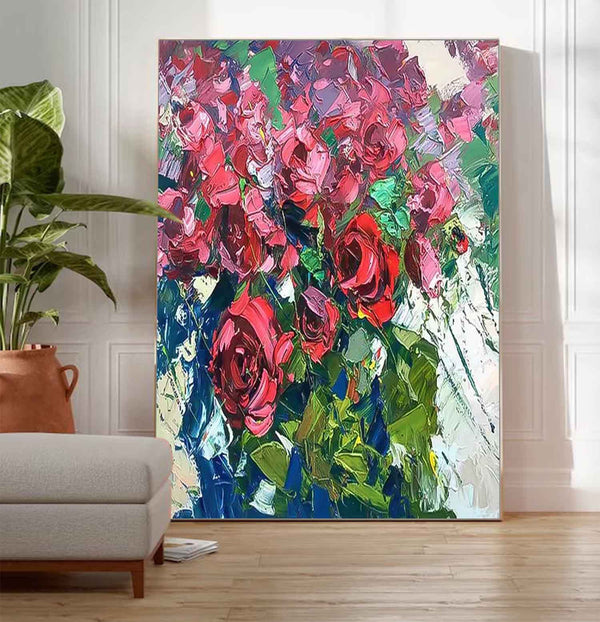 Abstract Red Roses Acrylic Painting On Canvas Contemporary 3D Flower Wall Art Home Decor Free Shipping