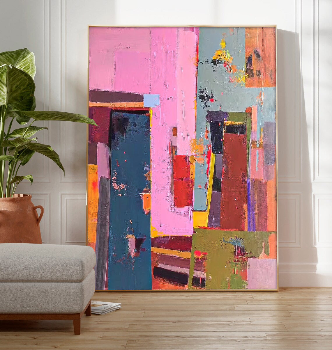 Original Abstract Painting Canvas Large Wall Art Abstract Pink Oil Painting For Living Room