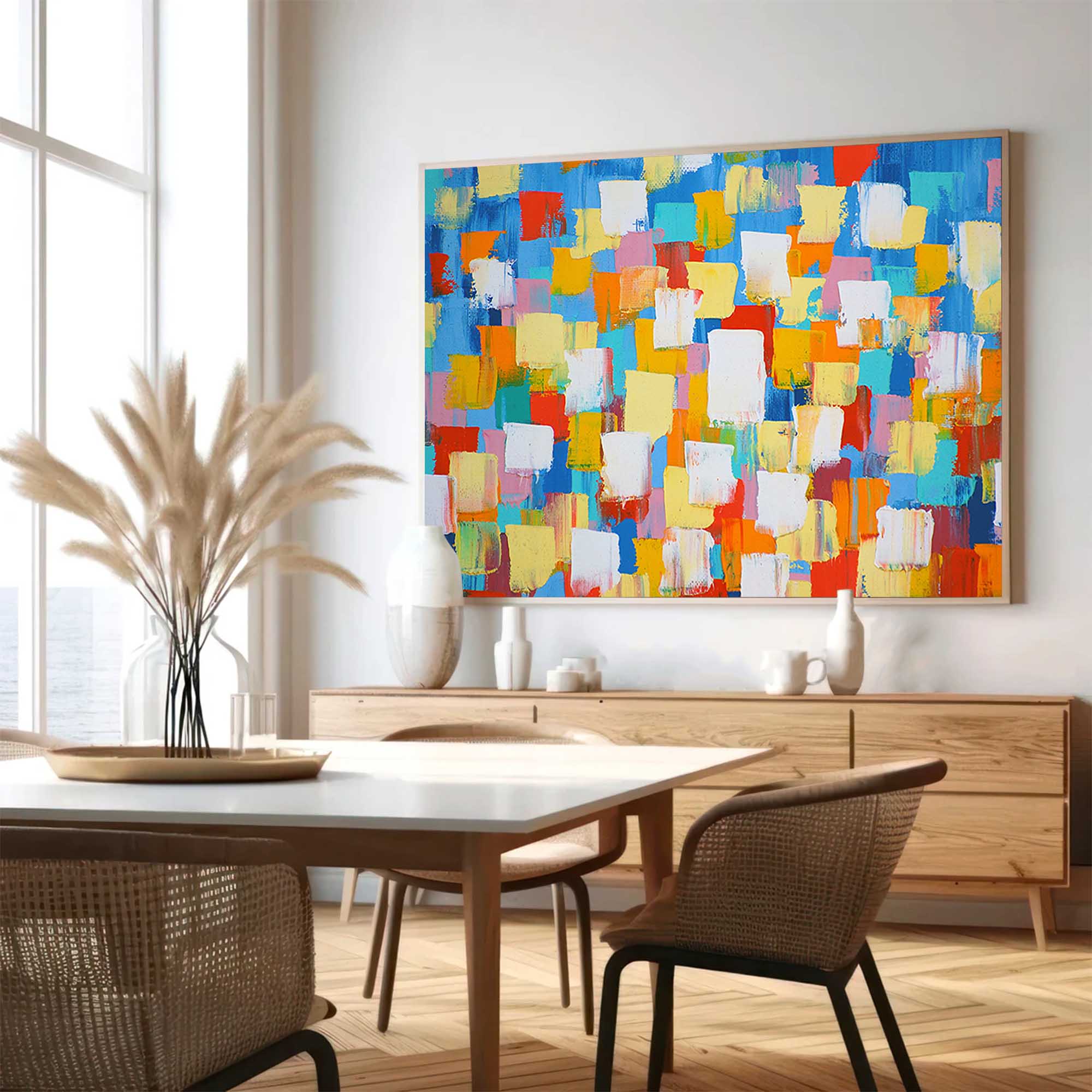 Bright Colorful Large Abstract Oil Painting Modern Geometric Acrylic Painting Original Wall Art Home Decoration