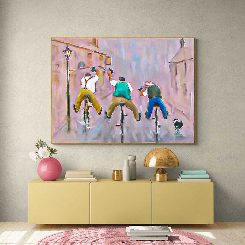 Large Man Rding A Bicycle Wall Art Abstract Oil Painting Original Medieval style Artwork For Living Room