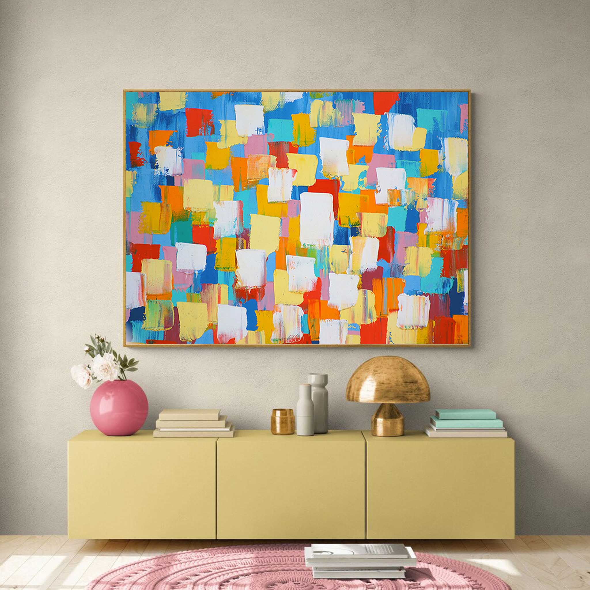 Bright Colorful Large Abstract Oil Painting Modern Geometric Acrylic Painting Original Wall Art Home Decoration