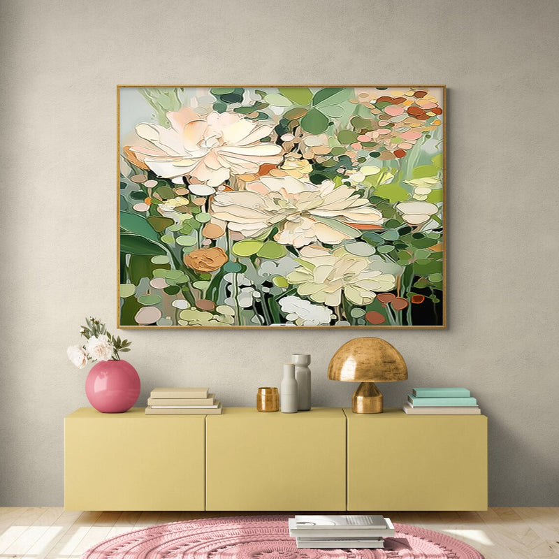 Big Flower Texture Artwork Original Abstract Green Leaves Oil Painting On Canvas Home Decor Gift